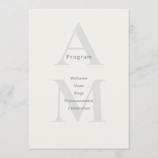 Carte de Programme de Mariage Minimal Éditorial In (Devant)