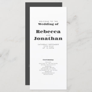 Carte de programme de mariage minimal en typograph
