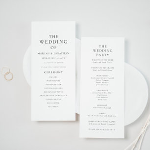 Carte de programme de mariage minimal moderne clas