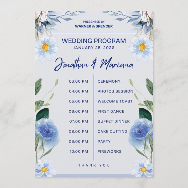 Carte de Programme de Mariage – Modèle de Chronolo (Devant)