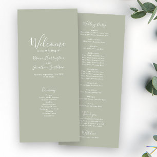 Carte de programme de mariage moderne minimal vert