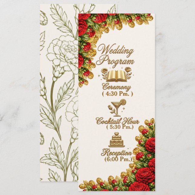 Carte de programme de mariage Ohio Red Carnation (Devant / Derrière)