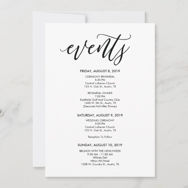 Carte de programme de mariage parfait (Devant)