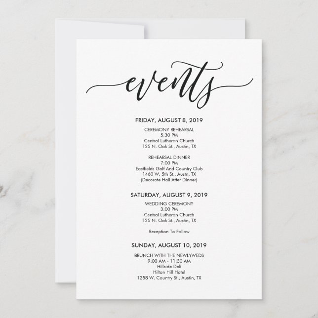 Carte de programme de mariage parfait (Devant)