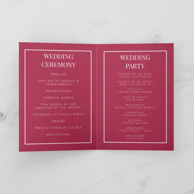 Carte de programme de mariage pliable monogramme p (Intérieur)