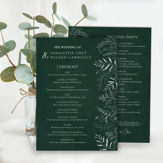 Carte de programme de mariage vert inspiré de la n (Créateur téléchargé)