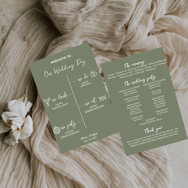 Carte de Programme de Mariage Vert Sauge Modifiabl (Créateur téléchargé)