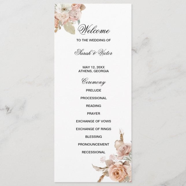 Carte de programme double côté Boho Beige (Devant)