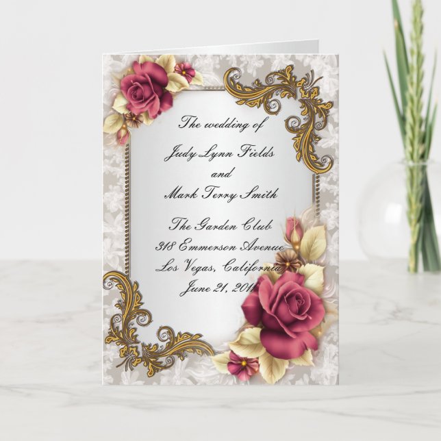 Carte de Programme Elegant Red Roses (Devant)