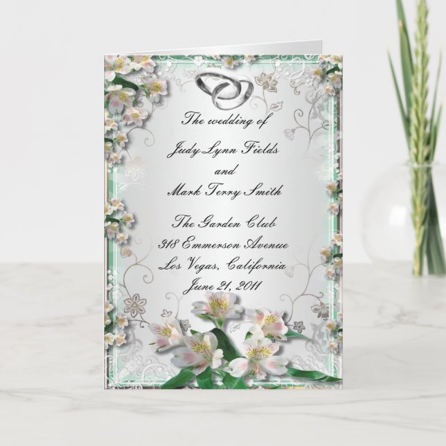 Carte de programme floral blanc élégant (Devant)