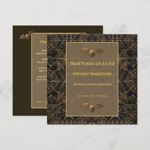 Carte de programme Halloween gothique or noir chau