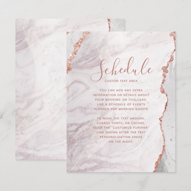 Carte de programme Mariage Gold Agate Blanc et Ros (Devant / Derrière)