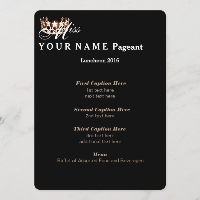 Carte de programme Miss USA Gold Crown Luncheon (Devant)