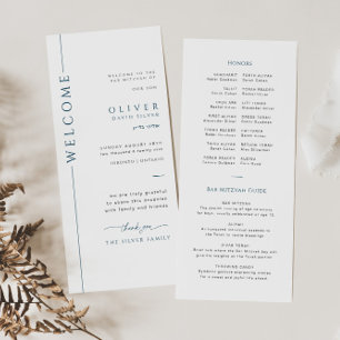 Carte de programme moderne Blue and White Bar Mitz