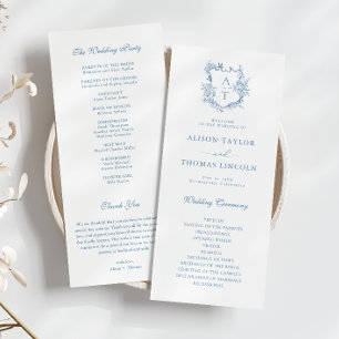 Carte de programme Monogram Crest Vibrant Blue Wed