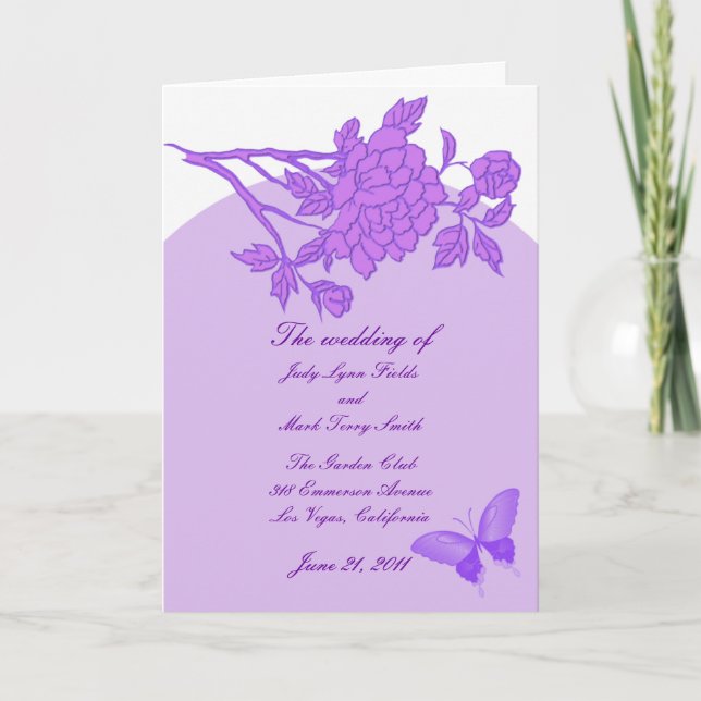 Carte de programme personnalisée à fleurs violette (Devant)