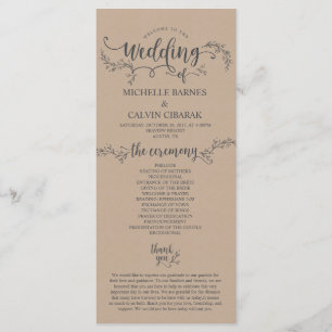 Carte de programme rustique de mariage à