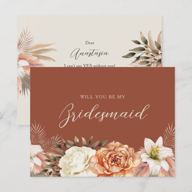 Carte de proposition Boho Fall Bridesmaid (Devant / Derrière)