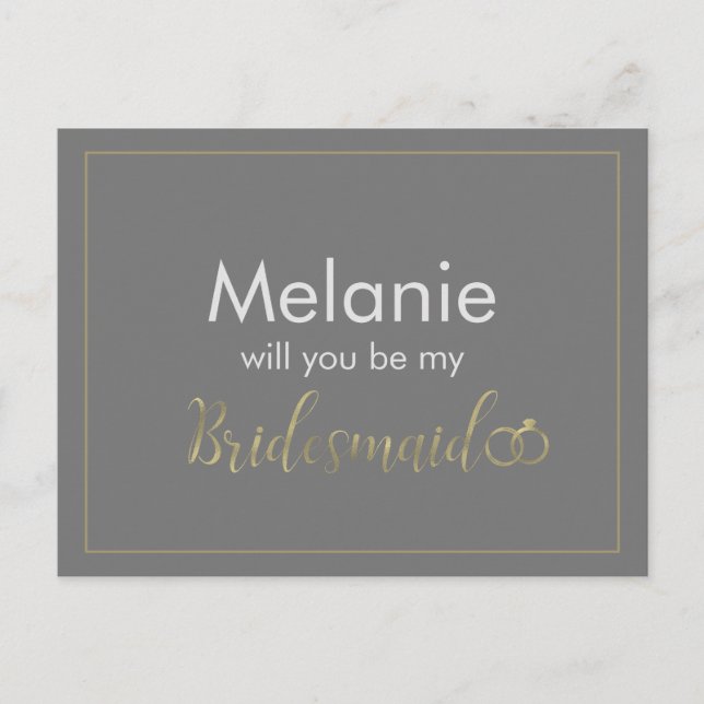 Carte de proposition Bridesmaid Grey et Gold Ring (Devant)