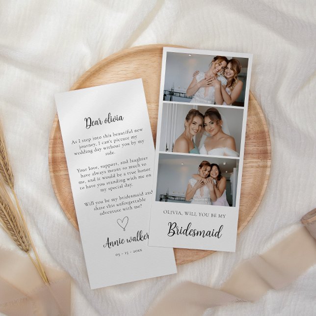 Carte de proposition Bridesmaid Photo Strip 3 phot (Bridesmaid Photo Strip 3 Pictures Proposal Card)