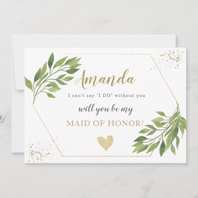 Carte de proposition Bridesmaid vert et or (Devant)