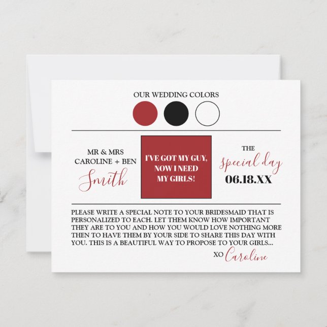 Carte de proposition de Bridesmaid de script moder (Dos)