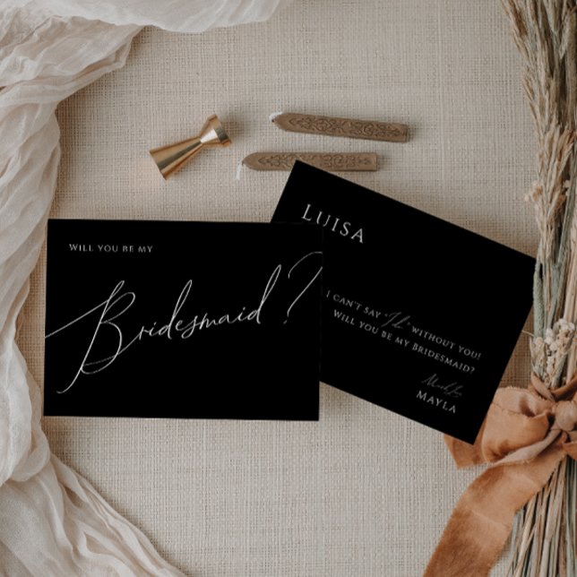Carte de proposition de Bridesmaid de script noir (Créateur téléchargé)