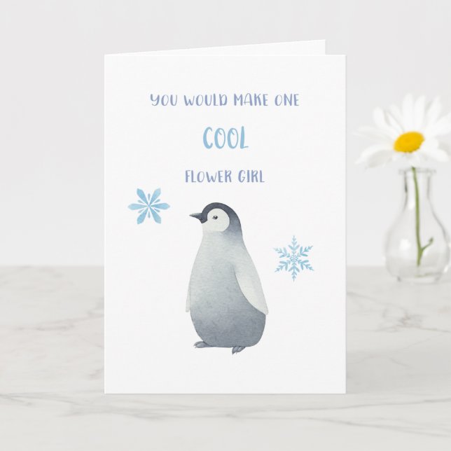 Carte de proposition de fille à fleurs de pingouin (Petite plante)