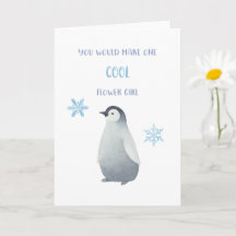 Carte de proposition de fille à fleurs de pingouin