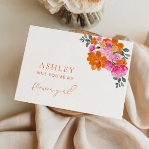 Carte de proposition de fille à fleurs rose et ora