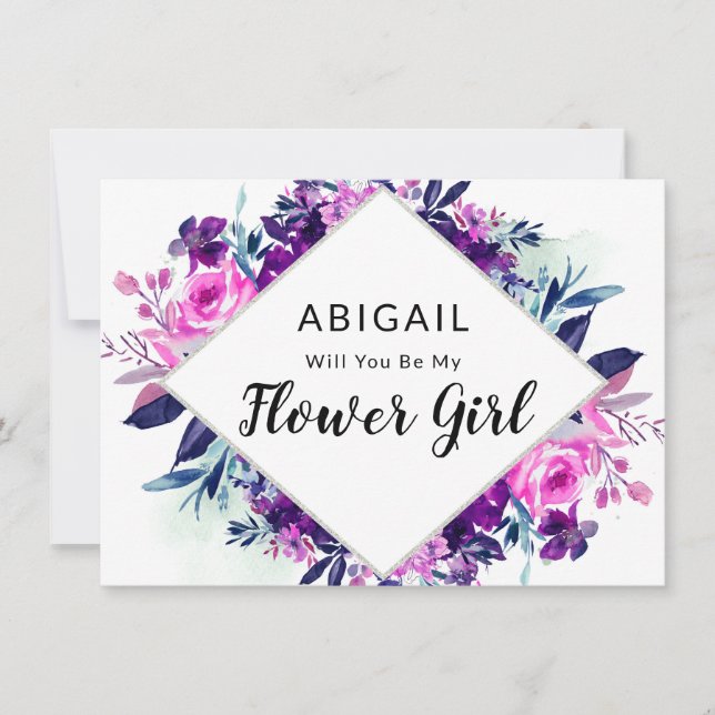 Carte de proposition de fille florale pourpre ench (Devant)