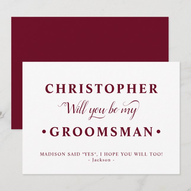 Carte de proposition de Groomsman Burgundy (Devant / Derrière)