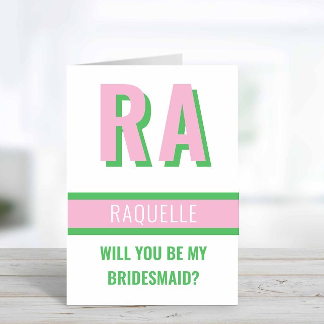 Carte de proposition de la partie de mariage du mo (Light Pink + Green Will you be my Bridesmaid Card)