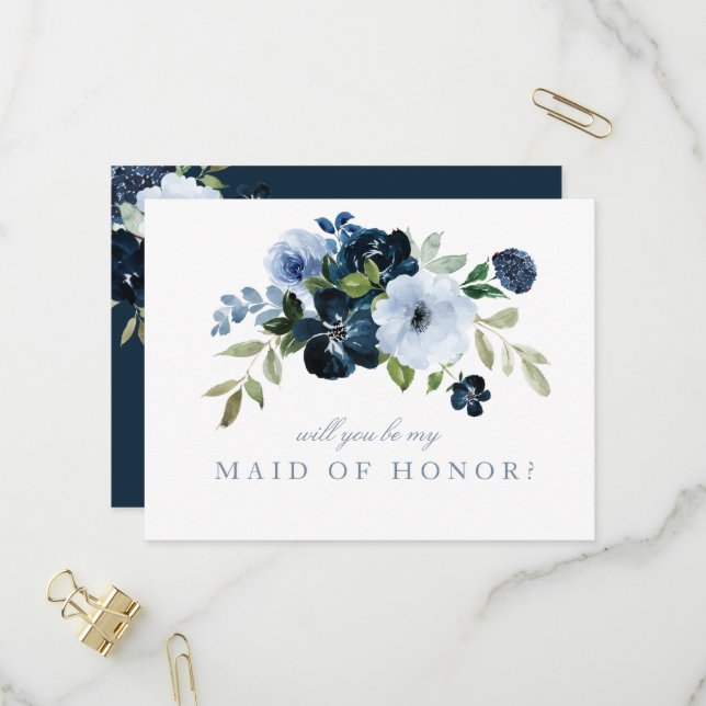 Carte de proposition de la servante d'honneur bleu (Devant/Arrière en situation)