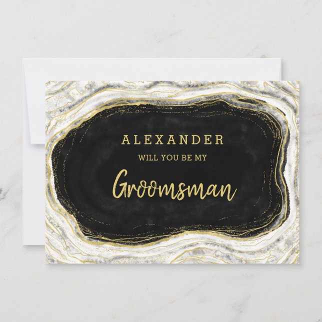 Carte de proposition Groomsman Black White & Gold (Devant)