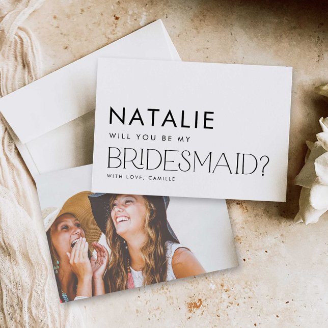 Carte de proposition mini-moderne de la servante d (Modern Minimal Photo Bridesmaid Proposal Card)