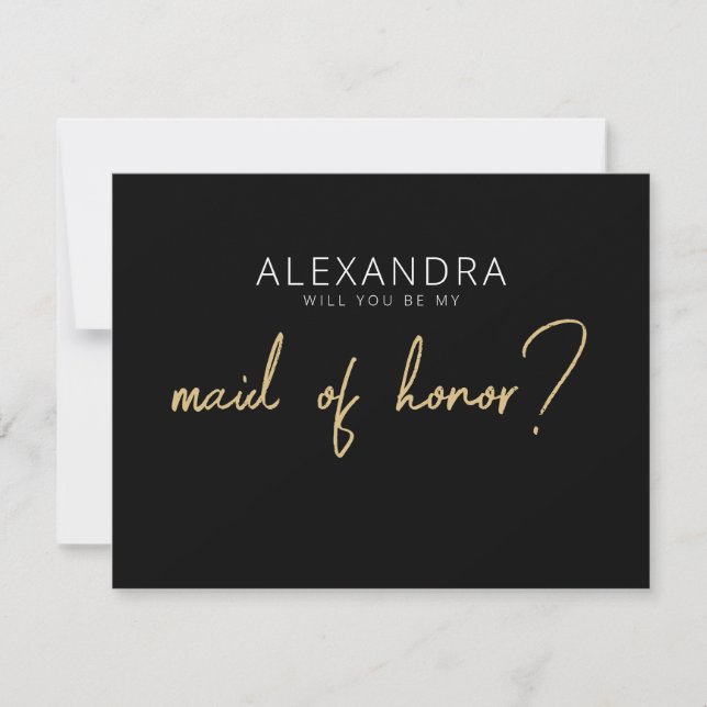 Carte de proposition moderne Black + Gold Maid of  (Devant)