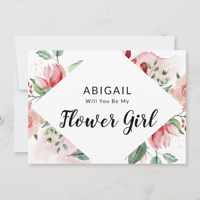 Carte de proposition pour fille à fleurs de couleu (Devant)