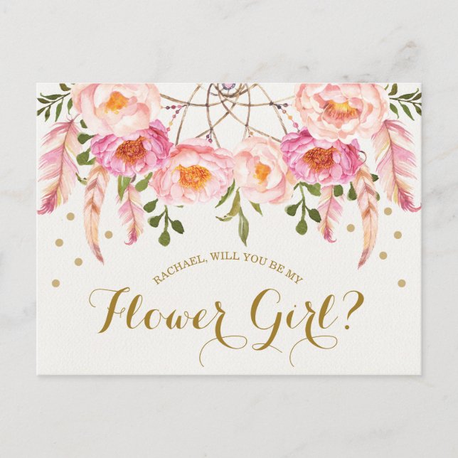 Carte de proposition pour fille Boho Blush Rose Fl (Devant)
