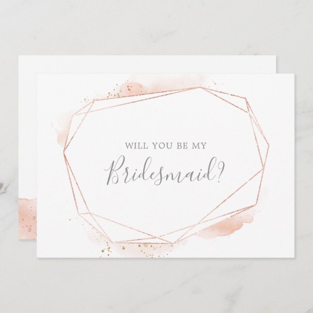 Carte de proposition rose Gold Watercolor Bridesma (Devant / Derrière)