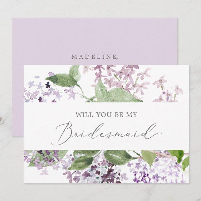 Carte de proposition Rustique Lilac Bridesmaid (Devant / Derrière)