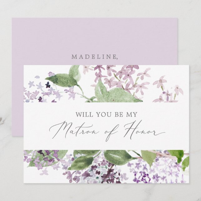 Carte de proposition Rustique Lilac Matron d'honne (Devant / Derrière)