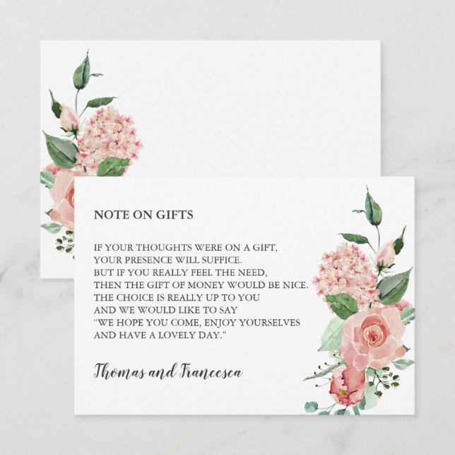 Carte de puits d'aquarelle florale rose (Devant / Derrière)