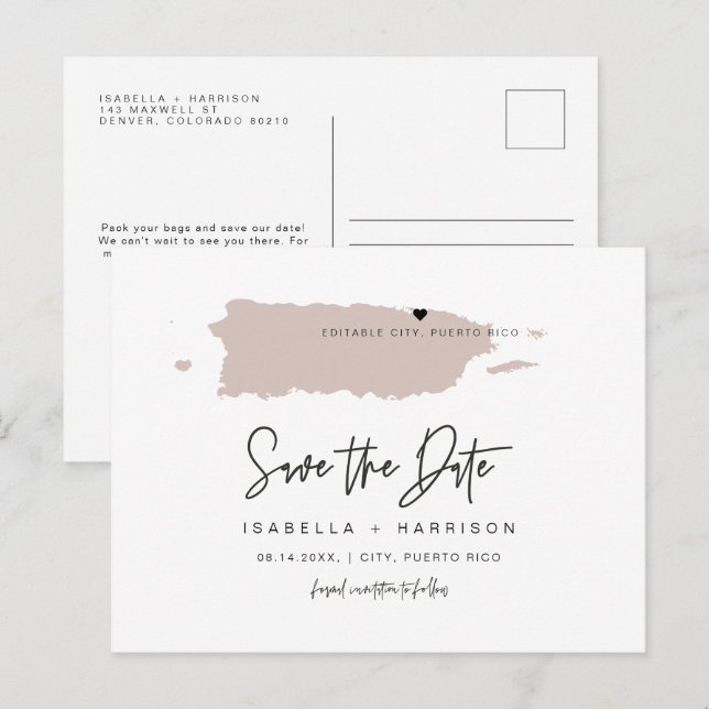 Carte de QUINN Porto Rico Enregistrer la date Coeu (Devant / Derrière)