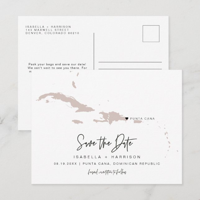 Carte de QUINN Punta Cana Enregistrez la date Cœur (Devant / Derrière)