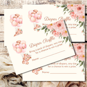 Carte de rabat mignonne Bear Balloon rose Fleur