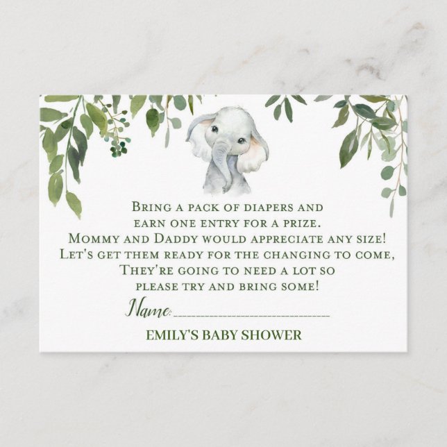 Carte de rabat pour couches de Baby shower éléphan (Devant)