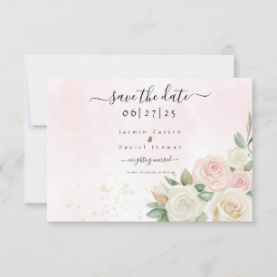 Carte de rappel à plat Fleurs de rose rose et blan