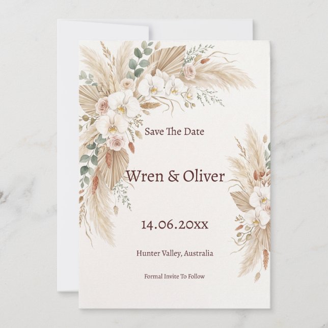 Carte de rappel Boho Herbe des Pampas Orchidée Bla (Devant)