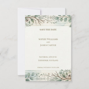 Carte de rappel de date de mariage à bordure botan
